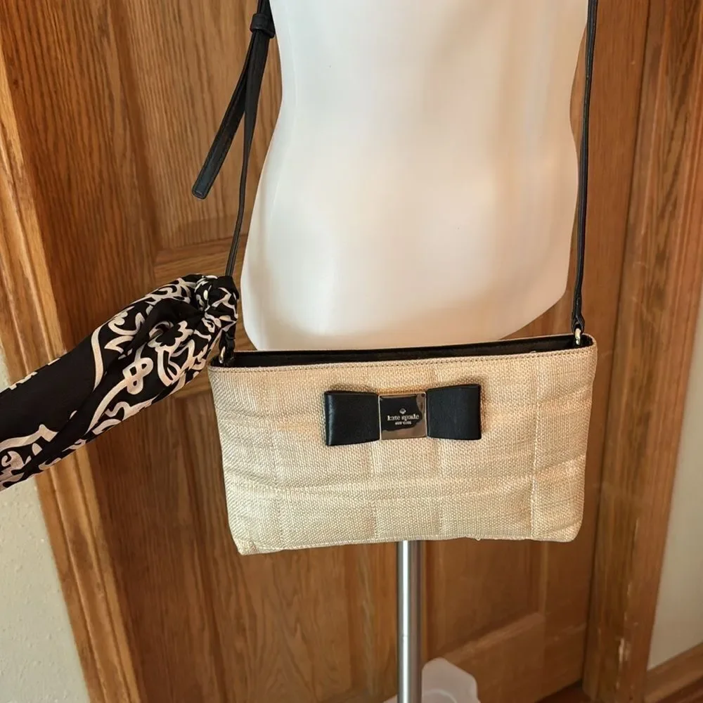 KATE SPADE Veranda Place Straw Maree Crossbody Bag W/ Vera Silk Scarf